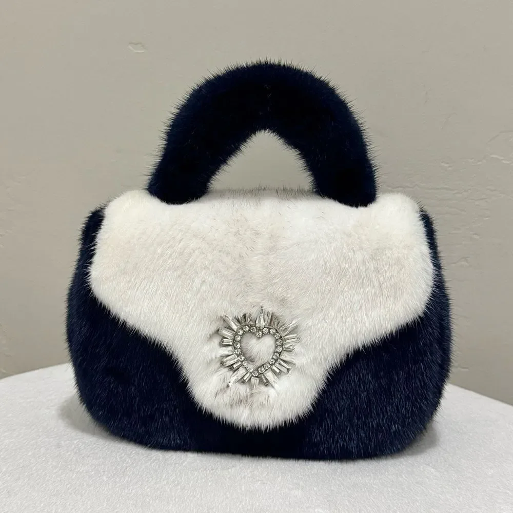 Colorblock Handmade Luxury Real Mink Fur Top Handle Bag/Shoulder Bag/Crossbody